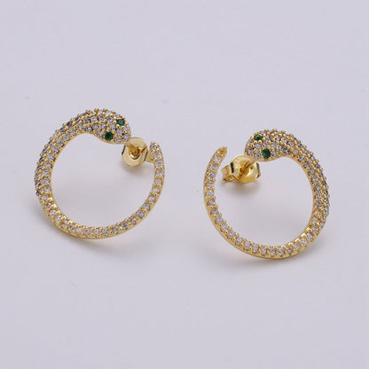 24k Gold Filled Snake Stud Earring, Micro Pave Snake Earring for DIY Earring Craft Supply Jewelry Making Supply Silver Serpent Earring Stud Q-140 Q-141