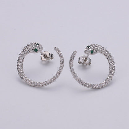 24k Gold Filled Snake Stud Earring, Micro Pave Snake Earring for DIY Earring Craft Supply Jewelry Making Supply Silver Serpent Earring Stud Q-140 Q-141