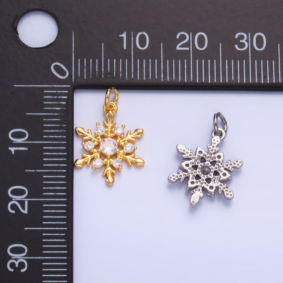 24K Gold Filled 15mm Clear CZ Christmas Snow Weather Charm in Gold &amp; Silver | W830