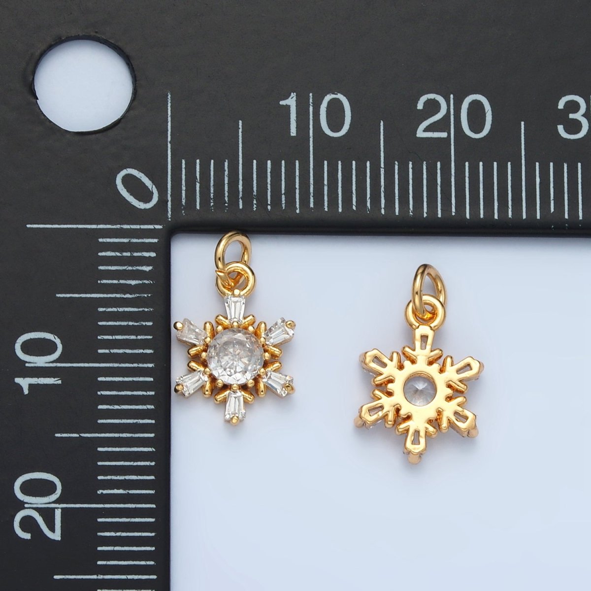24K Gold Filled 12mm Snowflake Baguette CZ Mini Charm in Gold &amp; Silver | E591