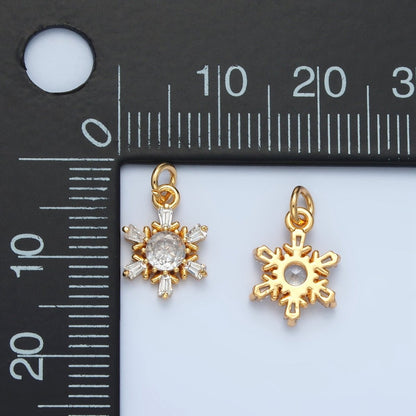 24K Gold Filled 12mm Snowflake Baguette CZ Mini Charm in Gold &amp; Silver | E591