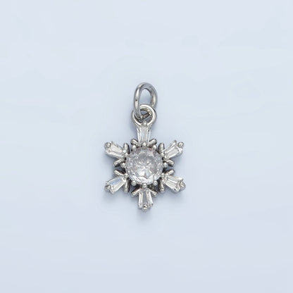 24K Gold Filled 12mm Snowflake Baguette CZ Mini Charm in Gold &amp; Silver | E591