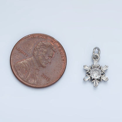 24K Gold Filled 12mm Snowflake Baguette CZ Mini Charm in Gold &amp; Silver | E591
