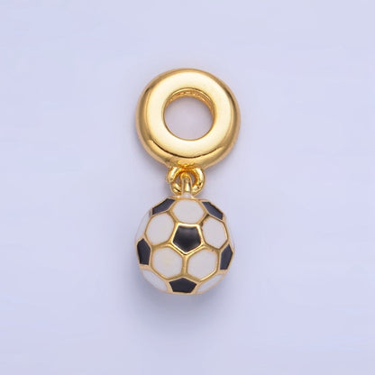 24K Gold Filled Soccer Ball Enamel Rhondelle Drop Pendant | W003