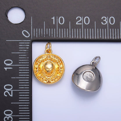 24K Gold Filled 14.5mm Mexican Sombrero Hat Multidimensional Charm in Gold &amp; Silver | W363