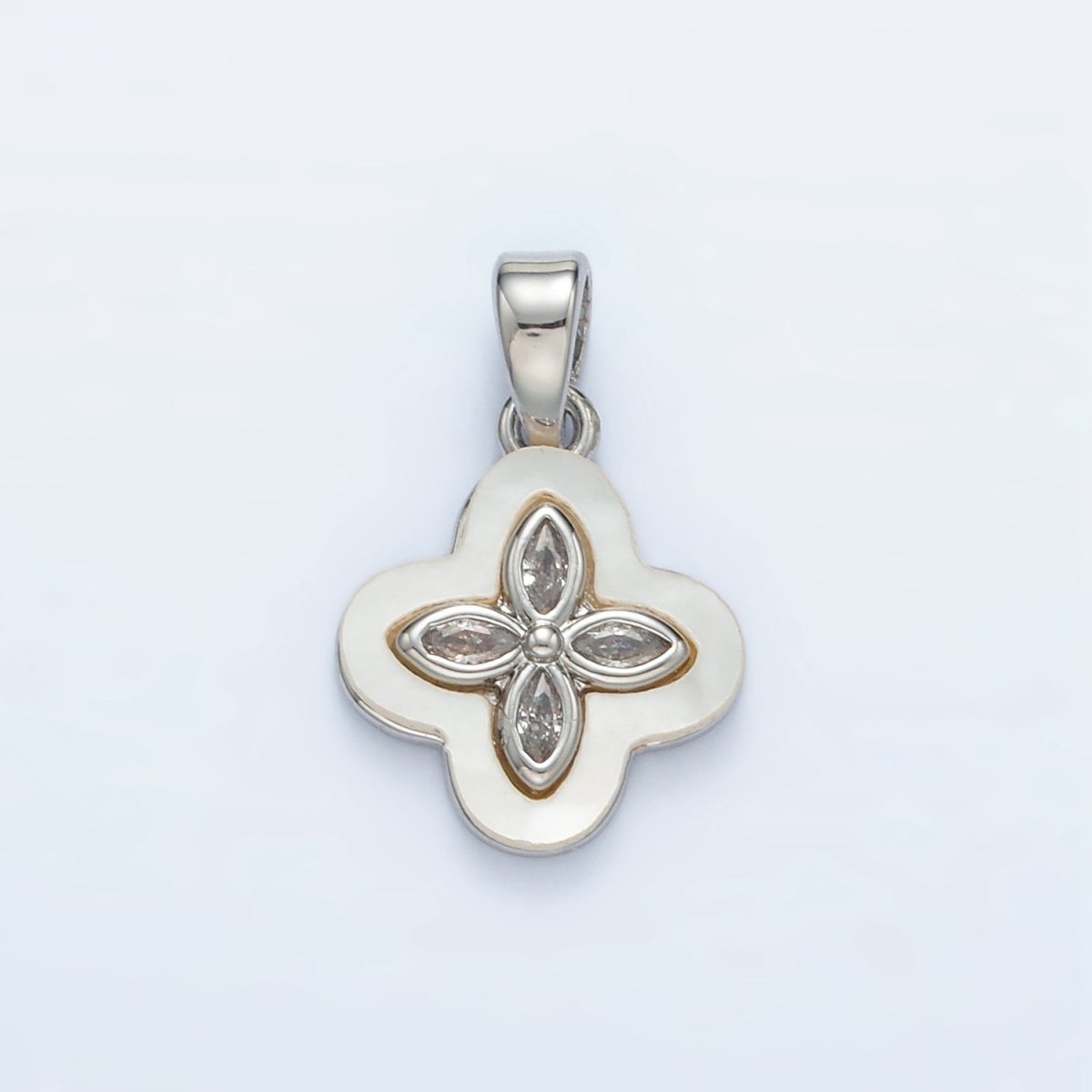 24K Gold Filled 14mm Marquise CZ Shell Pearl Quatrefoil Flower Pendant in Gold &amp; Silver | AA1522