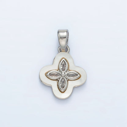 24K Gold Filled 14mm Marquise CZ Shell Pearl Quatrefoil Flower Pendant in Gold &amp; Silver | AA1522