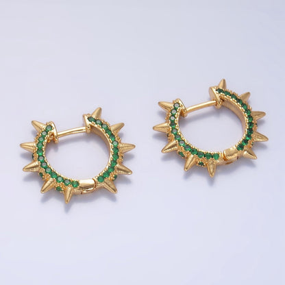 24k Gold Filled Spike Hoops, Studded Hoop Earring Set, Huggie Hoops, Micro Pave Studded Spike P-135 ~ P-140