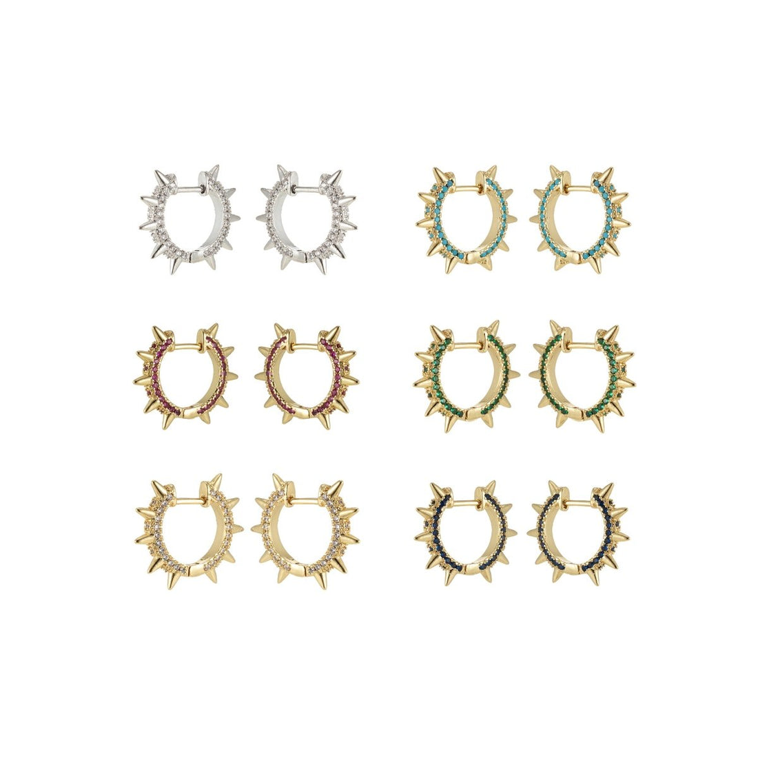 24k Gold Filled Spike Hoops, Studded Hoop Earring Set, Huggie Hoops, Micro Pave Studded Spike P-135 ~ P-140