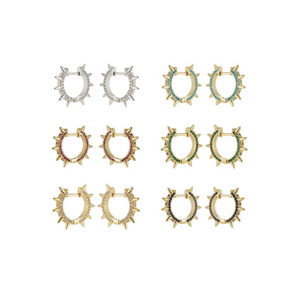 24k Gold Filled Spike Hoops, Studded Hoop Earring Set, Huggie Hoops, Micro Pave Studded Spike P-135 ~ P-140
