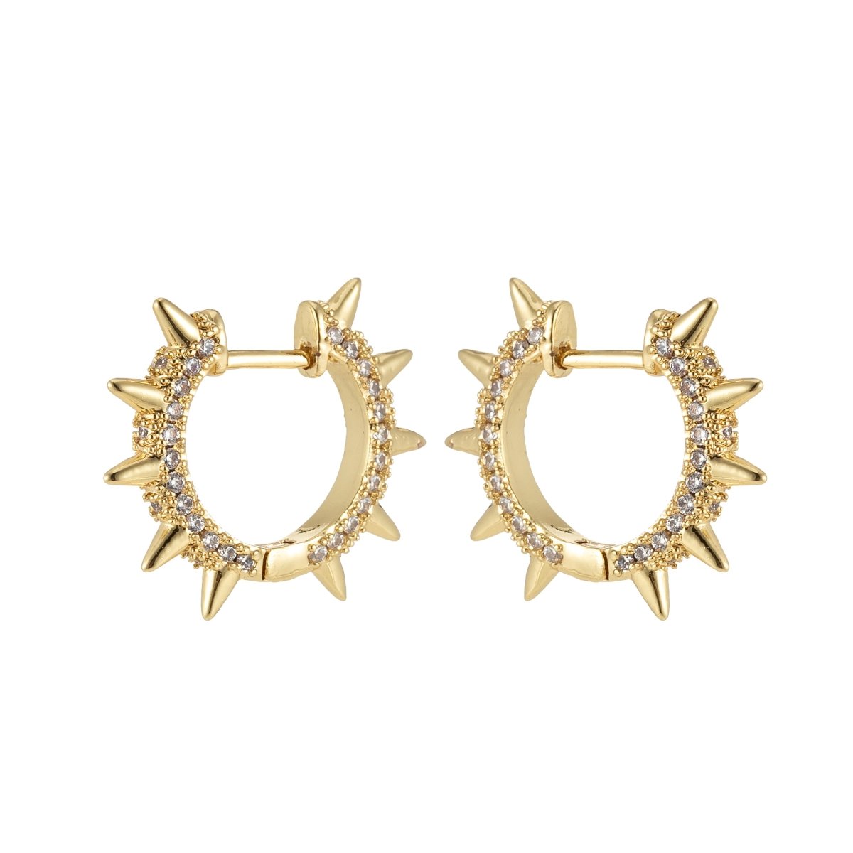 24k Gold Filled Spike Hoops, Studded Hoop Earring Set, Huggie Hoops, Micro Pave Studded Spike P-135 ~ P-140