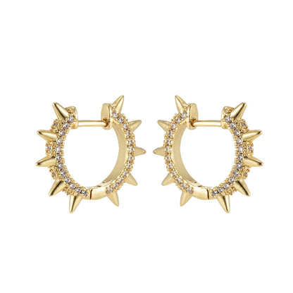 24k Gold Filled Spike Hoops, Studded Hoop Earring Set, Huggie Hoops, Micro Pave Studded Spike P-135 ~ P-140