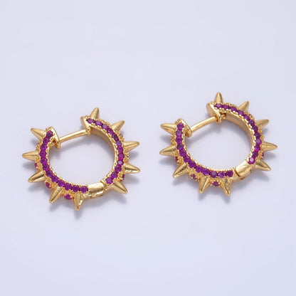 24k Gold Filled Spike Hoops, Studded Hoop Earring Set, Huggie Hoops, Micro Pave Studded Spike P-135 ~ P-140