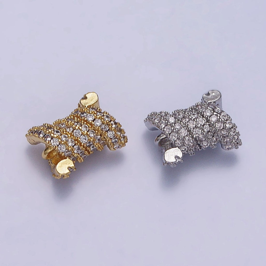 24K Gold Filled Spiral Tube Clear Micro Paved CZ Connector in Gold &amp; Silver | Y-786