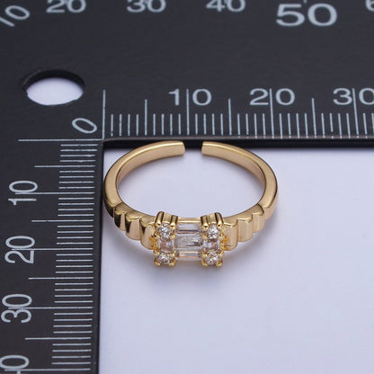 24K Gold Filled Square Baguette Cubic Zirconia Bubble Adjustable Gold Ring | U-023