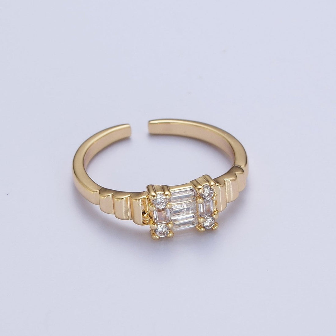 24K Gold Filled Square Baguette Cubic Zirconia Bubble Adjustable Gold Ring | U-023