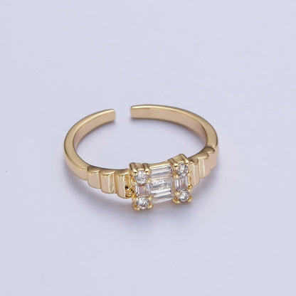 24K Gold Filled Square Baguette Cubic Zirconia Bubble Adjustable Gold Ring | U-023