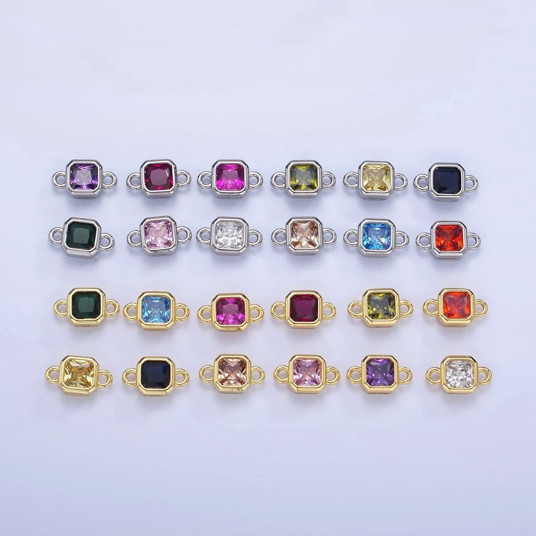 24K Gold Filled Square CZ Edged Bezel Connector in Gold &amp; Silver | G472 - G483