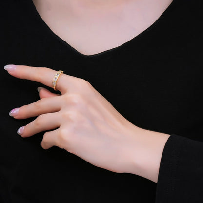 24K Gold Filled Square CZ Five-Stone Horizon Simple Round Baguette Adjustable Ring | O-1457