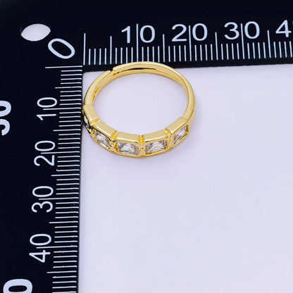 24K Gold Filled Square CZ Five-Stone Horizon Simple Round Baguette Adjustable Ring | O-1457