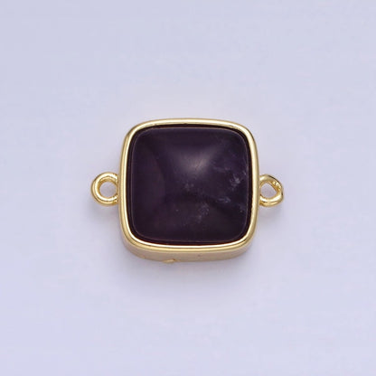 24K Gold Filled Square Labradorite, Blue Agate, Aventurine, Amethyst, Onyx, Rose Quartz, Moonstone, Tiger Eye Connector | AA937 - AA944