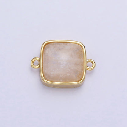 24K Gold Filled Square Labradorite, Blue Agate, Aventurine, Amethyst, Onyx, Rose Quartz, Moonstone, Tiger Eye Connector | AA937 - AA944