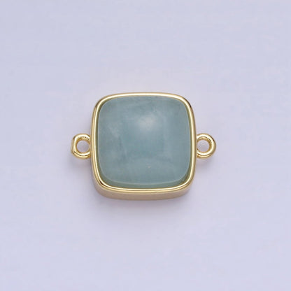 24K Gold Filled Square Labradorite, Blue Agate, Aventurine, Amethyst, Onyx, Rose Quartz, Moonstone, Tiger Eye Connector | AA937 - AA944