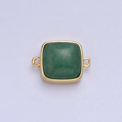 24K Gold Filled Square Labradorite, Blue Agate, Aventurine, Amethyst, Onyx, Rose Quartz, Moonstone, Tiger Eye Connector | AA937 - AA944