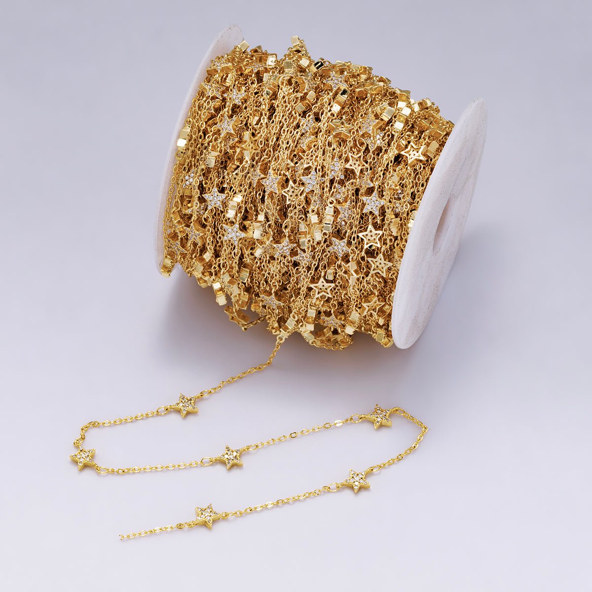 24K Gold Filled 1.6mm Micro Paved CZ Star Cable Unfinished Chain by Yard | Roll-00415