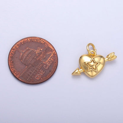 24K Gold Filled 10mm Star Cupid Heart Mini Charm in Gold &amp; Silver | C041