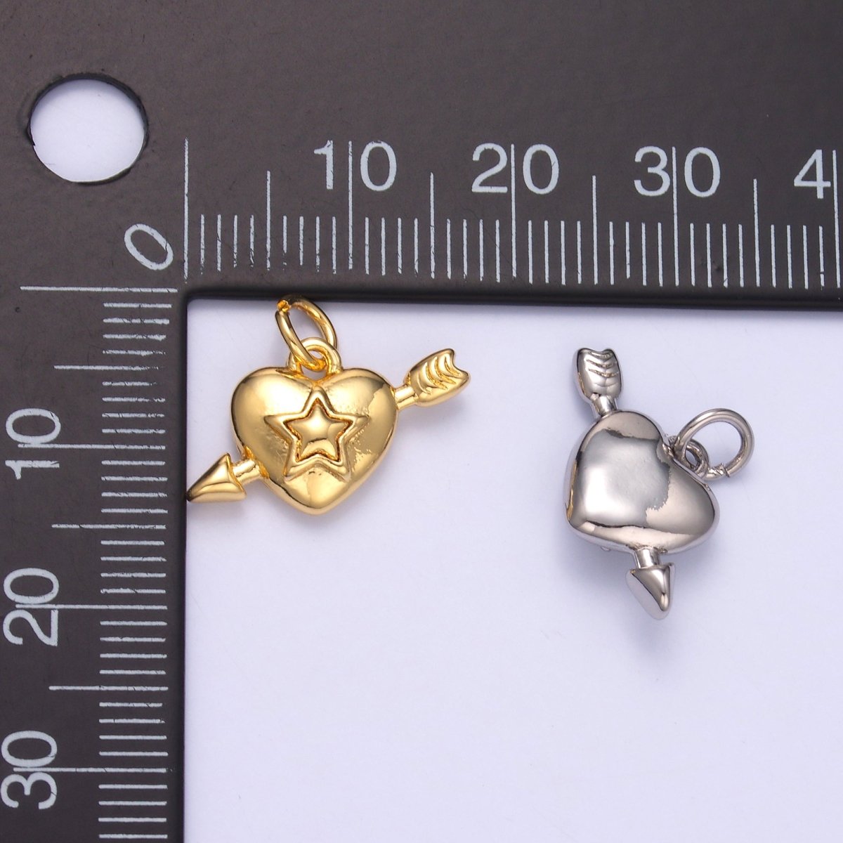 24K Gold Filled 10mm Star Cupid Heart Mini Charm in Gold &amp; Silver | C041