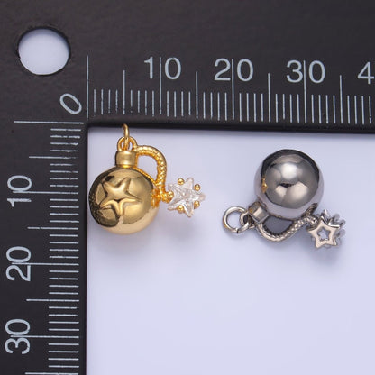 24K Gold Filled 13.5mm Star CZ Explosion Multidimensional 3D Charm in Gold &amp; Silver | W137