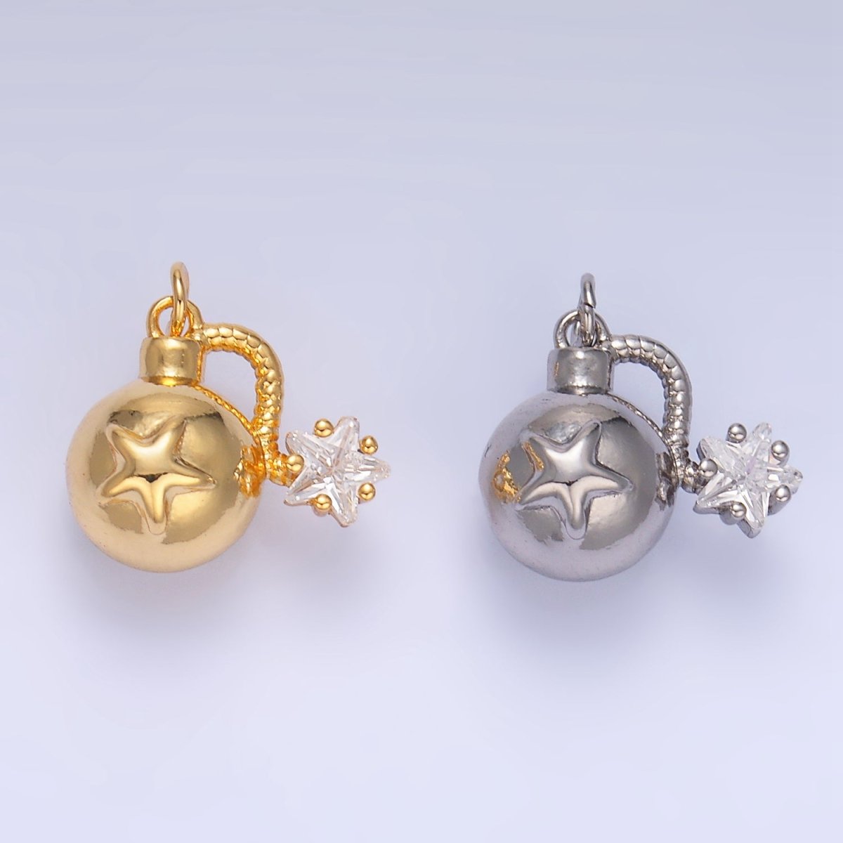 24K Gold Filled 13.5mm Star CZ Explosion Multidimensional 3D Charm in Gold &amp; Silver | W137