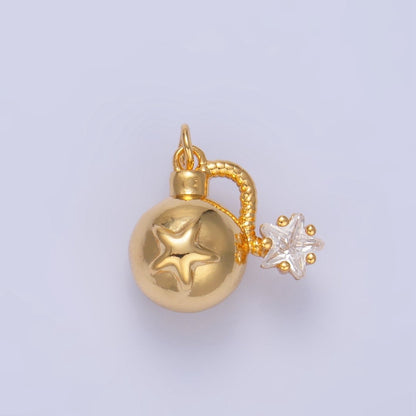 24K Gold Filled 13.5mm Star CZ Explosion Multidimensional 3D Charm in Gold &amp; Silver | W137