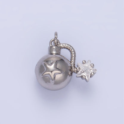 24K Gold Filled 13.5mm Star CZ Explosion Multidimensional 3D Charm in Gold &amp; Silver | W137