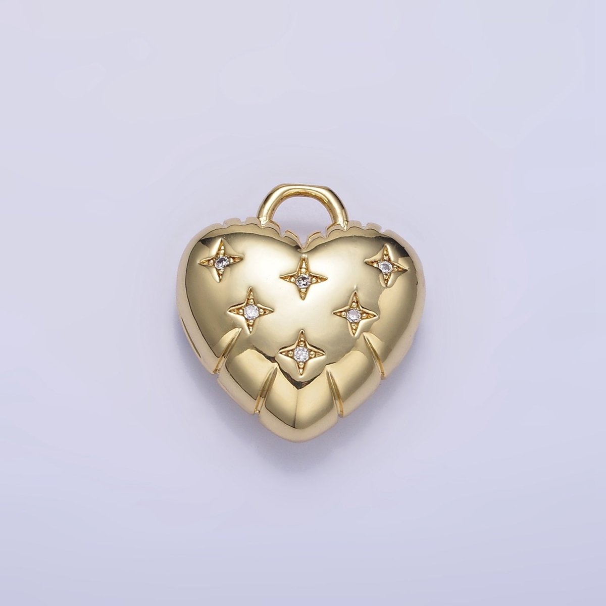 24K Gold Filled Star CZ Puffed Heart Charm in Gold &amp; Silver | H035