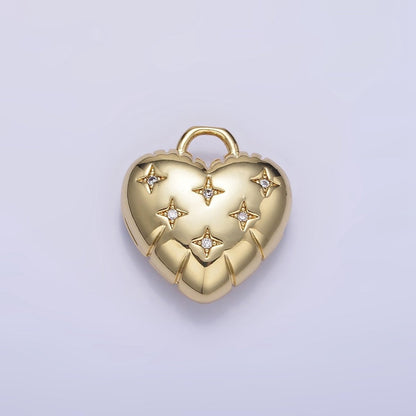 24K Gold Filled Star CZ Puffed Heart Charm in Gold &amp; Silver | H035