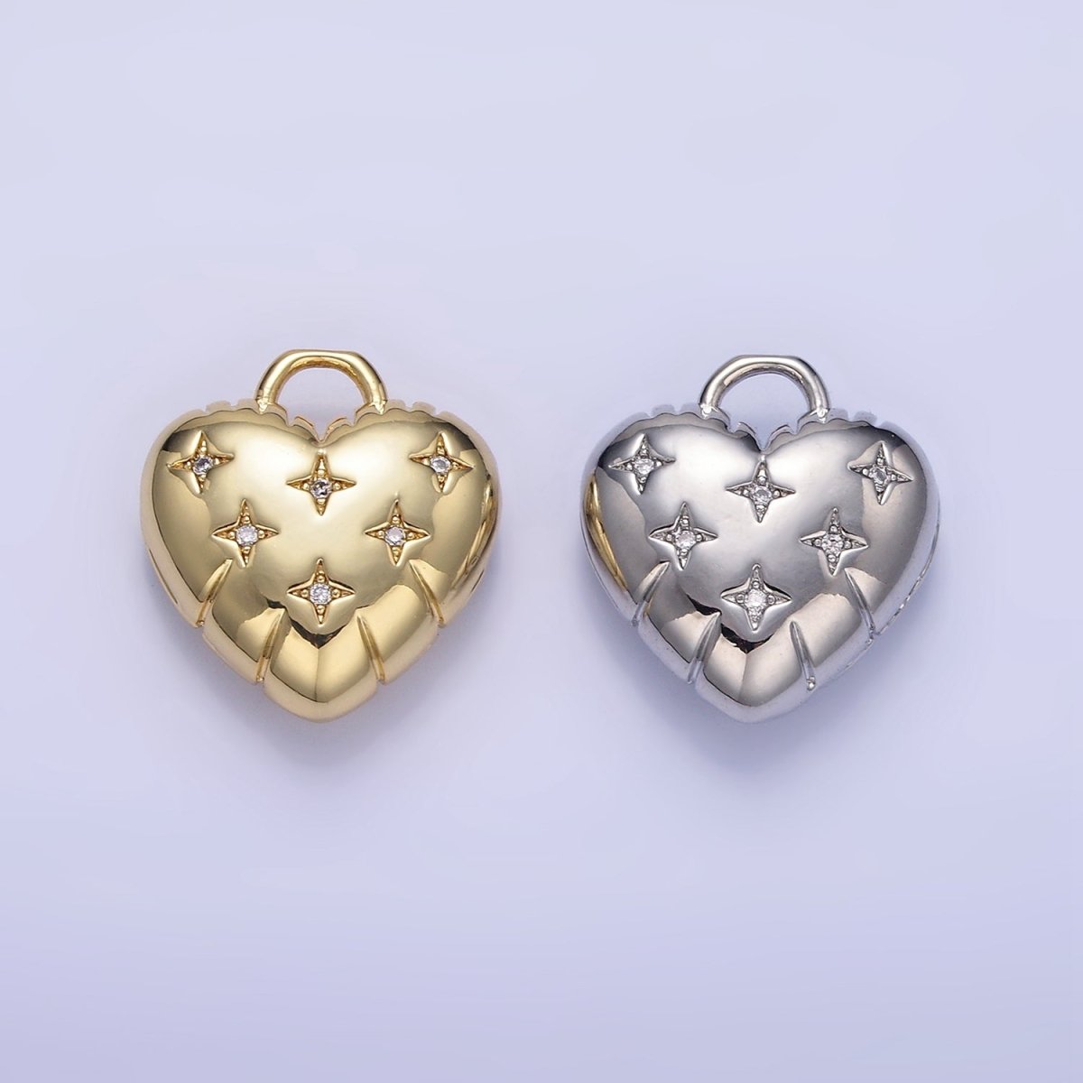 24K Gold Filled Star CZ Puffed Heart Charm in Gold &amp; Silver | H035