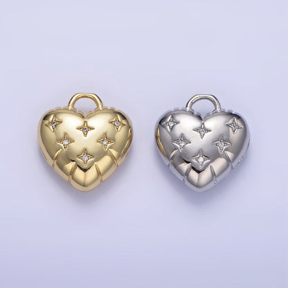 24K Gold Filled Star CZ Puffed Heart Charm in Gold &amp; Silver | H035