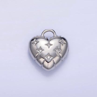 24K Gold Filled Star CZ Puffed Heart Charm in Gold &amp; Silver | H035