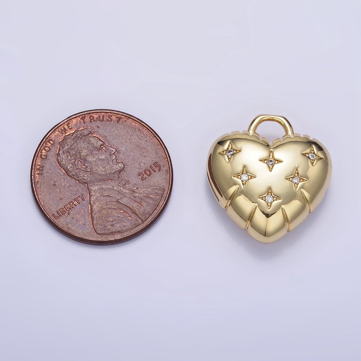24K Gold Filled Star CZ Puffed Heart Charm in Gold &amp; Silver | H035