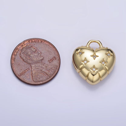 24K Gold Filled Star CZ Puffed Heart Charm in Gold &amp; Silver | H035