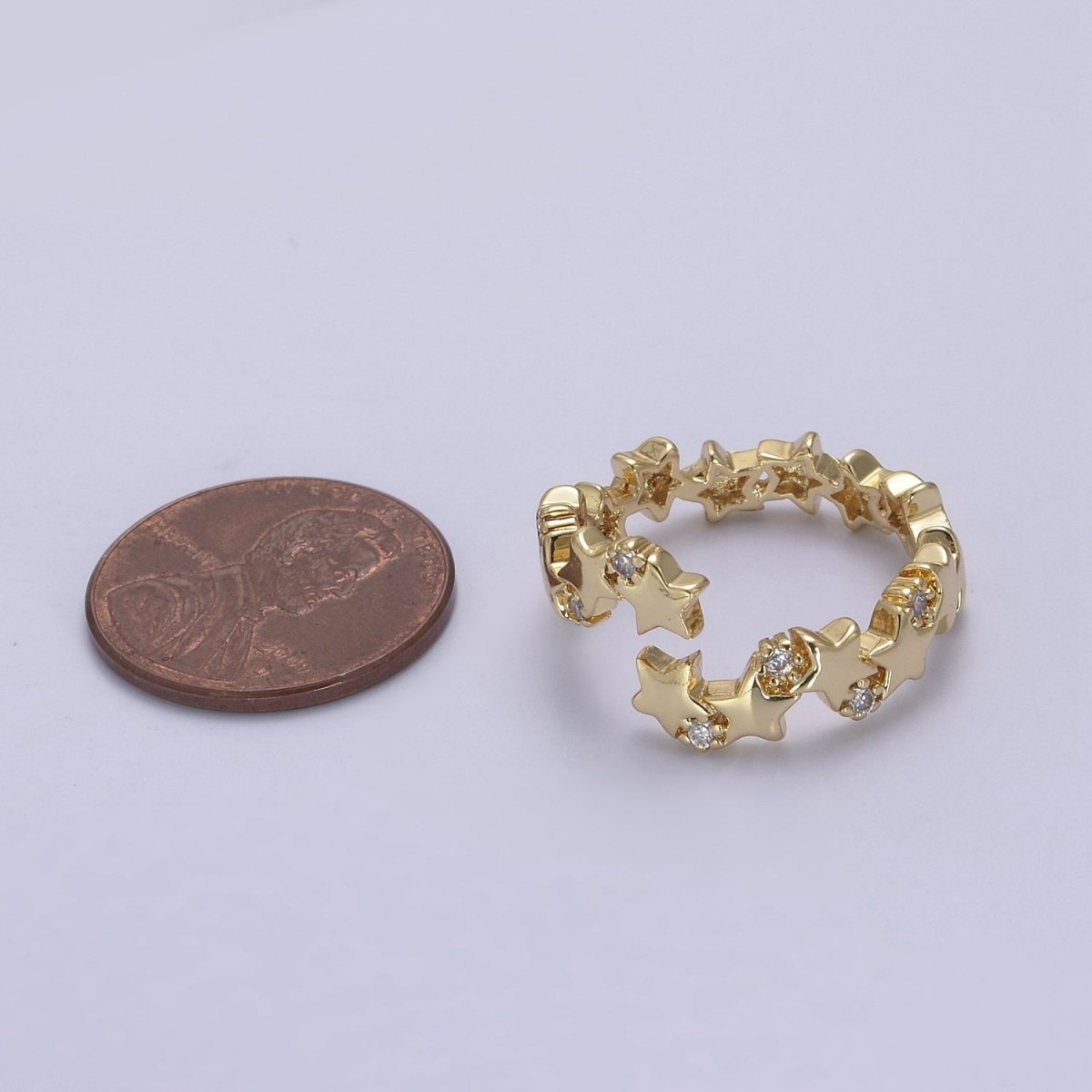 24K Gold Filled Star Link Chain Open Ring, Celestial Statement Ring with Crystal Zirconia CZ in Gold &amp; Silver S-323 S-324