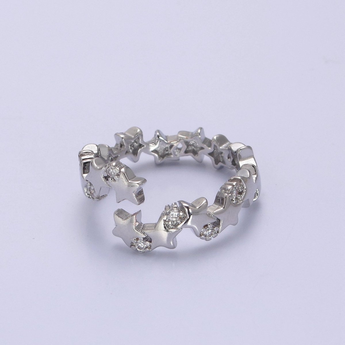 24K Gold Filled Star Link Chain Open Ring, Celestial Statement Ring with Crystal Zirconia CZ in Gold &amp; Silver S-323 S-324