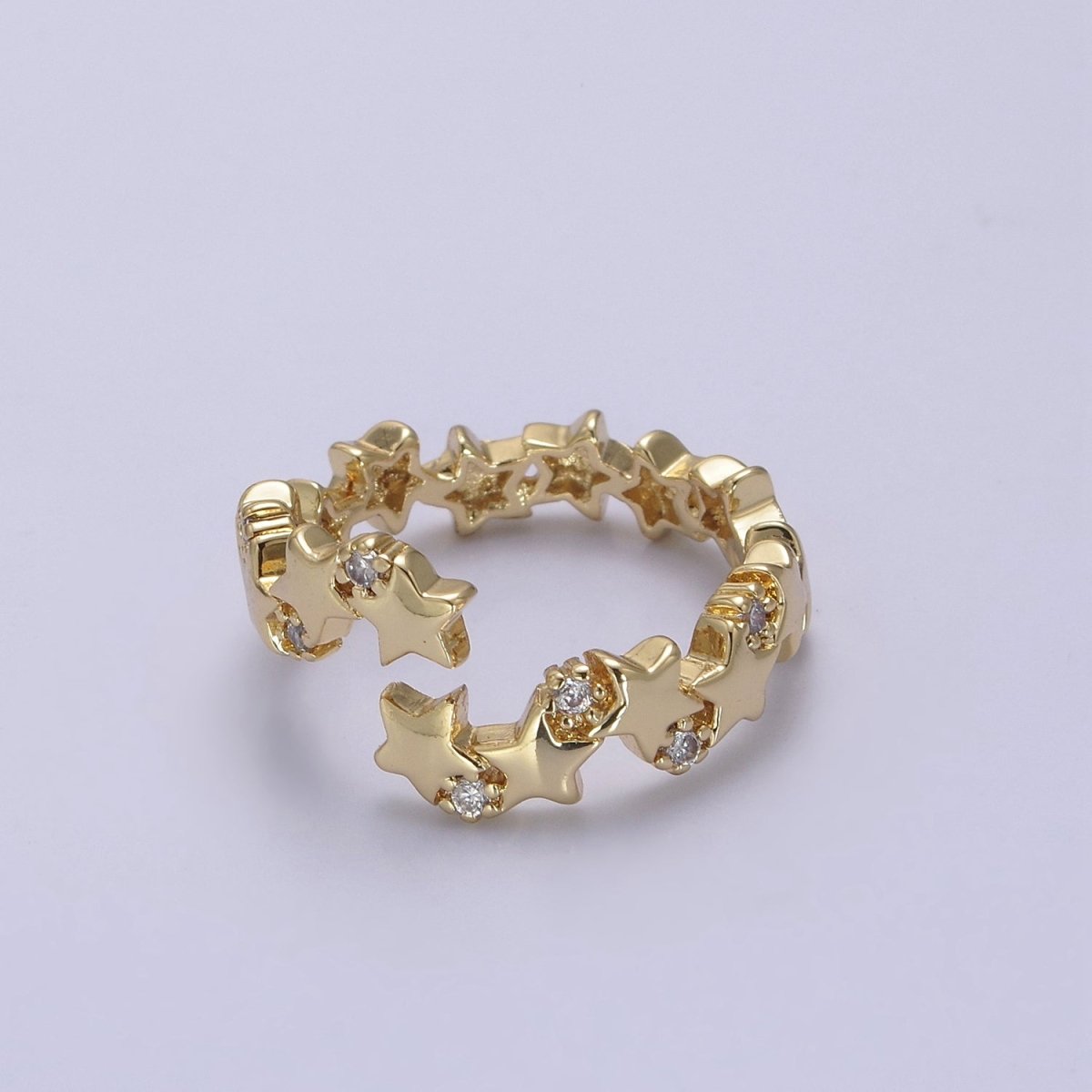 24K Gold Filled Star Link Chain Open Ring, Celestial Statement Ring with Crystal Zirconia CZ in Gold &amp; Silver S-323 S-324