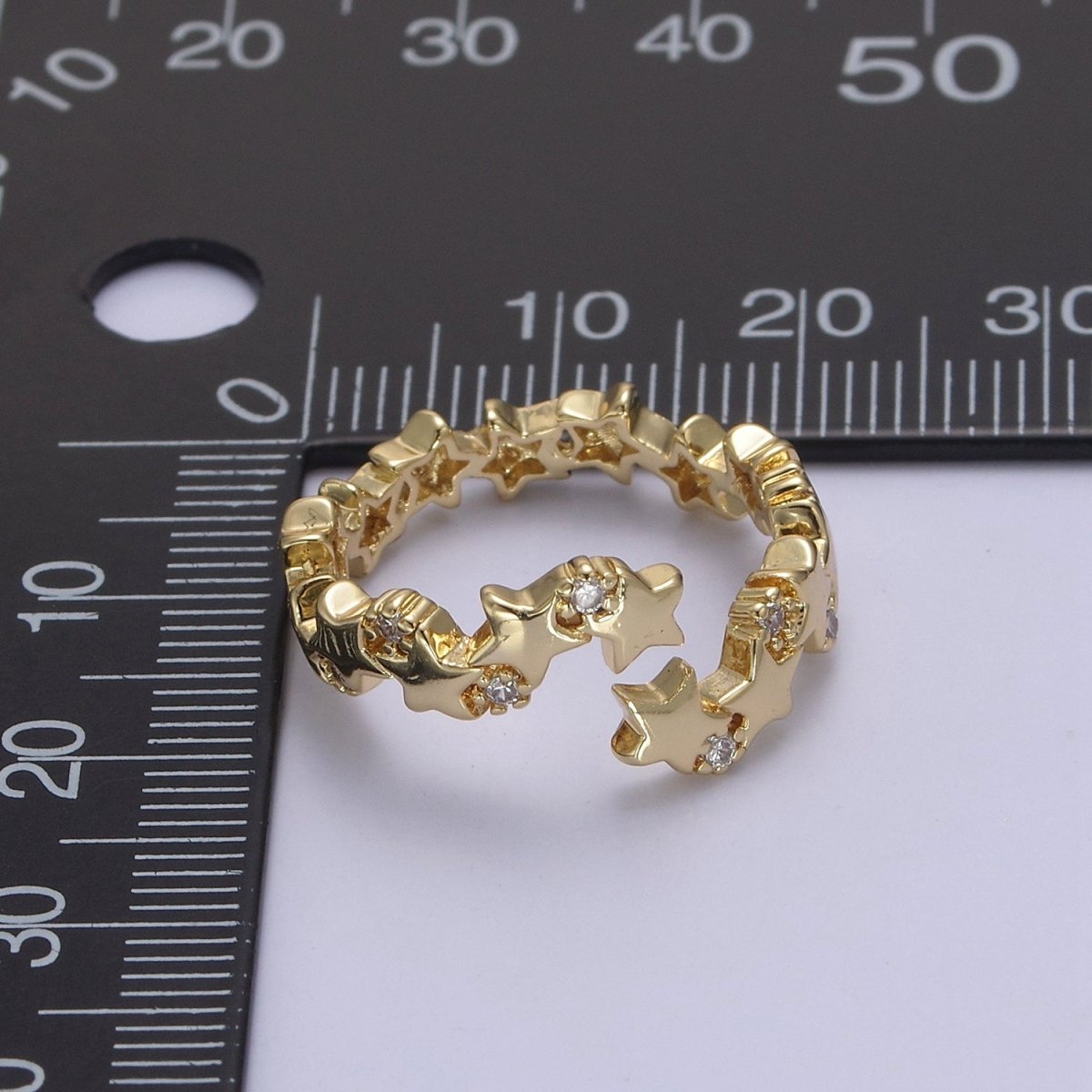 24K Gold Filled Star Link Chain Open Ring, Celestial Statement Ring with Crystal Zirconia CZ in Gold &amp; Silver S-323 S-324
