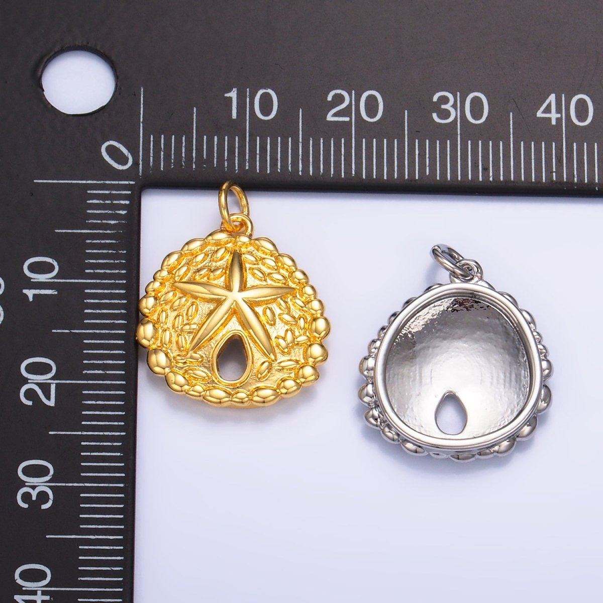 24K Gold Filled Starfish Sea Animal Dotted Textured Open Round Charm in Gold &amp; Silver | W426