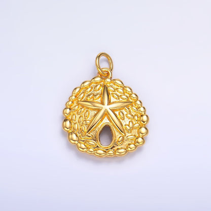 24K Gold Filled Starfish Sea Animal Dotted Textured Open Round Charm in Gold &amp; Silver | W426
