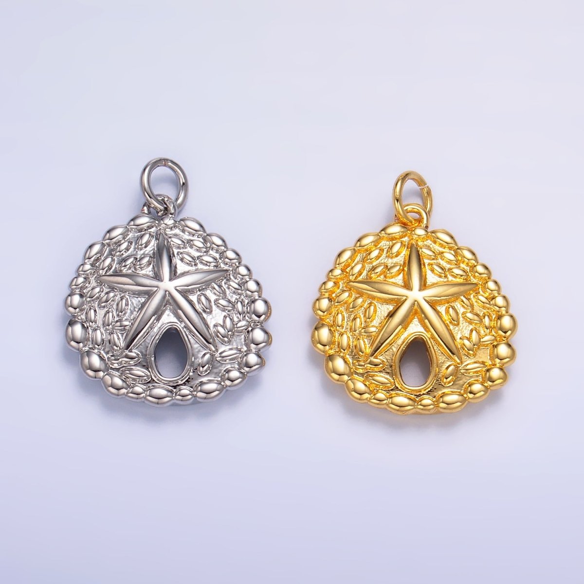 24K Gold Filled Starfish Sea Animal Dotted Textured Open Round Charm in Gold &amp; Silver | W426