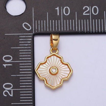 24K Gold Filled Stripped Shell Pearl Flower Clover CZ Geometric Pendant | AA105
